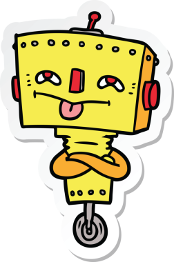 Bir insan tarafından çizilmiş robot karikatür çıkartması.