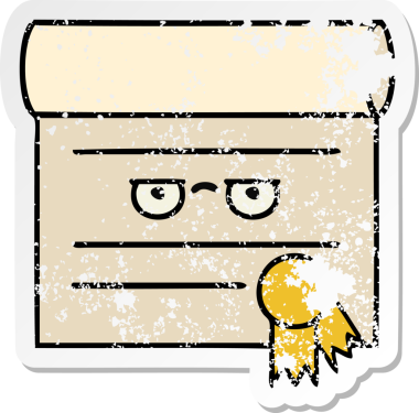 Bir insan tarafından çizilmiş şirin bir karikatür sertifikasının sıkıntılı etiketi