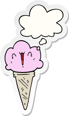 Yüzünde düşünce kabarcığı olan karikatür dondurması bir insan tarafından çizilmiş çıkartma gibi.