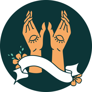 Bir insan tarafından çizilmiş mistik el sancağıyla dövme stili simgesi