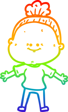 Gökkuşağı gradyan çizgi çizimi Bir insan tarafından çizilmiş mutlu yaşlı kadın