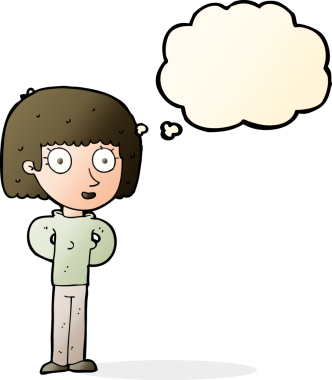 Bir insan tarafından çizilmiş düşünce baloncuğu olan bir karikatür.