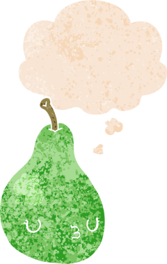 Düşünce baloncuklu çizgi film armudu grunge sıkıntılı retro desenli bir insan tarafından çizilmiş