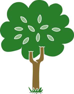 Bir insan tarafından çizilmiş düz renk çizgi film ağacı