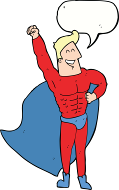 Bir insan tarafından çizilmiş konuşma balonu olan çizgi film süper kahramanı.