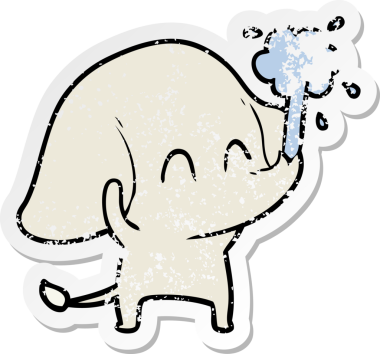 Bir insan tarafından çizilmiş su püskürten şirin bir filin sıkıntılı çıkartması.