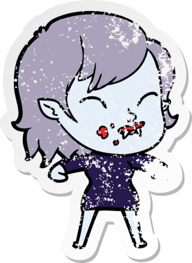 Bir insan tarafından çizilmiş yanağında kan olan vampir bir kızın sıkıntılı çıkartması.