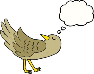 Bir insan tarafından çizilmiş serbest çizim balon karikatür kuşu.