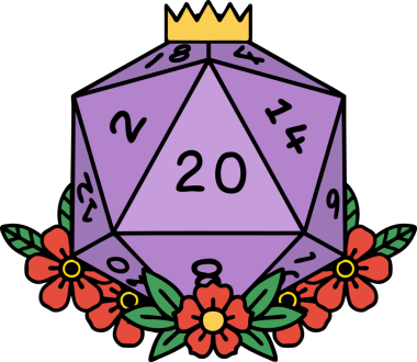 Retro Dövme Biçimi Doğal 20 D20 zar bir insan tarafından çizilmiş çiçek elementleriyle