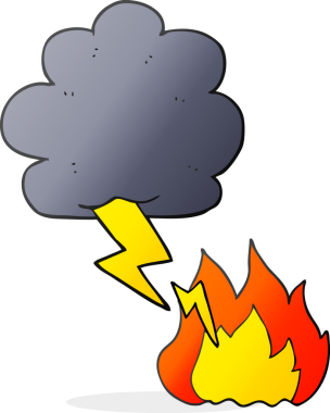 Bir insan tarafından çizilen serbest çizim karikatür gökgürültüsü bulutu yıldırımı