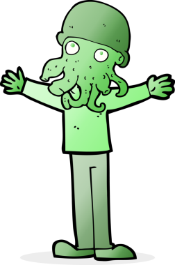 Bir insan tarafından çizilmiş uzaylı mürekkep balığı suratlı adam.