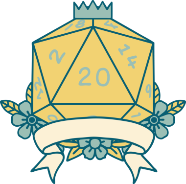 Retro Dövme Biçimi Doğal 20 kritik vuruş D20 zar bir insan tarafından çizildi