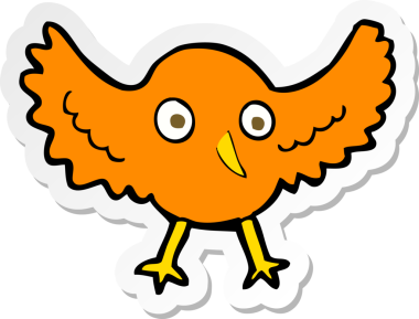 Bir insan tarafından çizilmiş çizgi film kuşunun çıkartması.