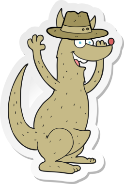 Bir insan tarafından çizilmiş bir kangurunun çıkartması.