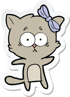 Bir insan tarafından çizilmiş çizgi film kedisinin çıkartması.