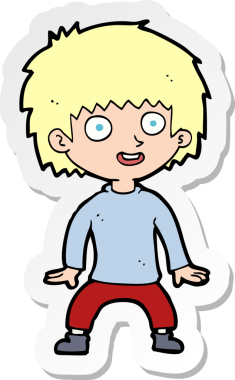 Bir insan tarafından çizilmiş heyecanlı bir çocuğun çıkartması.