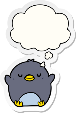 Düşünce baloncuğu insan tarafından çizilmiş bir çıkartma olan penguen çizgi filmi.