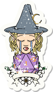 Retro Dövme Tarzı Ağlayan Elf Büyücüsü Karakteri Bir insan tarafından çizilmiş doğal bir zar ile