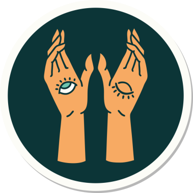 Bir insan tarafından çizilmiş geleneksel mistik eller stili dövme çıkartması.