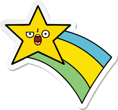 Bir insan tarafından çizilmiş gökkuşağı yıldızı resimli şirin bir çizgi film çıkartması.