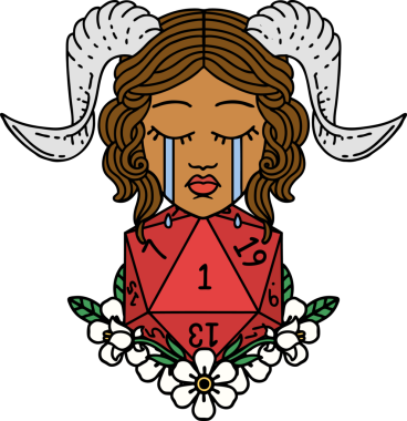 Retro Dövme Biçimi Ağlama Ağlama Doğal bir D20 zar atışıyla bir insan tarafından çizilmiş