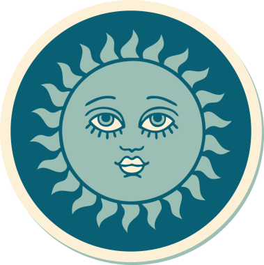 Bir insan tarafından çizilmiş geleneksel güneş stili dövme çıkartması.