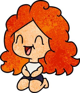 Bir insan tarafından çizilmiş el yazısıyla çizilmiş sevimli kawaii mutlu kız.