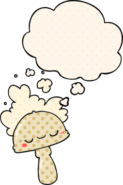 Çizgi roman tarzında bir insan tarafından çizilmiş komik bulutlu karikatür mantarı.