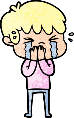 Bir insan tarafından çizilmiş ağlayan çizgi film çocuğu.