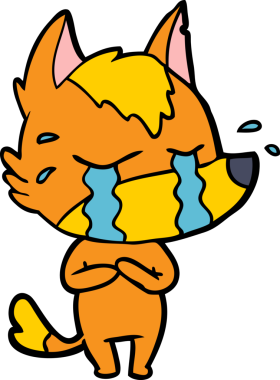 Bir insan tarafından çizilmiş üzgün küçük tilki çizgi film karakteri.