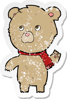 Bir insan tarafından çizilmiş oyuncak ayının gerilimli çıkartması.