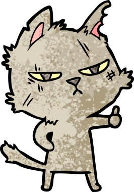 bir insan tarafından çizilmiş baş parmak işareti veren sert çizgi film kedisi