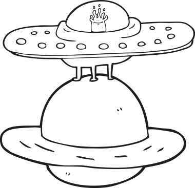 Bir insan tarafından çizilmiş siyah beyaz bir uçan daire.