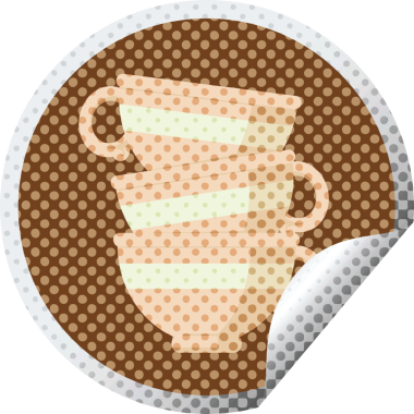 Bir insan tarafından çizilmiş fincan yığını grafik vektör çizim dairesel etiketi