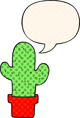 bir insan tarafından çizilmiş çizgi roman tarzında konuşma baloncuğu olan çizgi film kaktüsü.