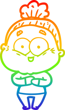 Gökkuşağı gradyan çizgi çizimi Bir insan tarafından çizilmiş mutlu yaşlı kadın