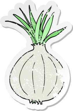 Bir insan tarafından çizilmiş bir karikatür soğanın gerilemiş etiketi.