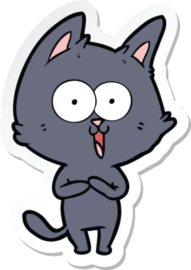 Bir insan tarafından çizilmiş komik bir çizgi film kedisinin çıkartması.