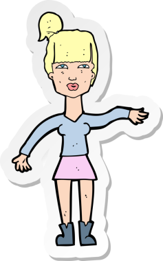 Bir insan tarafından çizilmiş saygısız bir jest yapan bir karikatür kadının çıkartması.