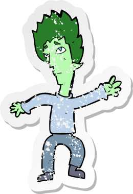 Bir insan tarafından çizilmiş vampir bir çizgi filmin gerilimli yapıştırması.