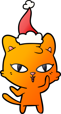 Bir insan tarafından çizilmiş Noel Baba şapkası takan bir kedinin gradyan çizimi.