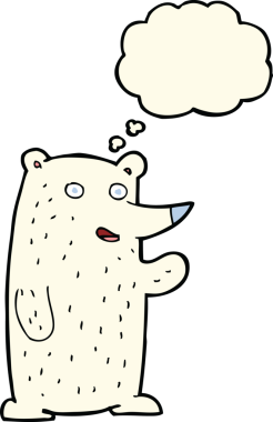 Bir insan tarafından çizilmiş düşünce baloncuğu ile kutup ayısı sallayan çizgi film