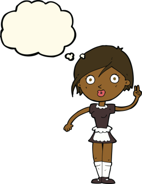 Çizgi film garsonu bir insan tarafından çizilmiş düşünce balonuyla el hareketi yapıyor.