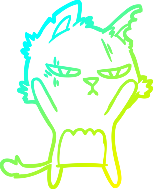 Bir insan tarafından çizilmiş sert bir çizgi film kedisinin soğuk gradyan çizimi