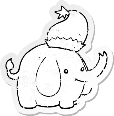 Bir insan tarafından çizilmiş şirin bir noel filinin sıkıntılı çıkartması.