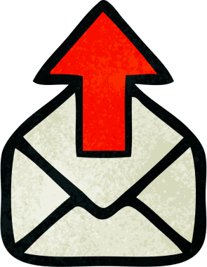 Bir insan tarafından çizilmiş e-posta işaretinin grunge desenli retro çizimi