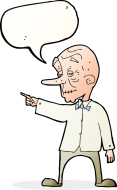 Bir insan tarafından çizilmiş bir konuşma balonuyla işaret eden yaşlı adam çizgi filmi.