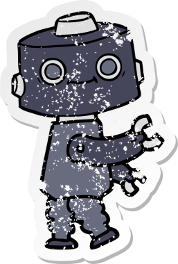 Bir insan tarafından çizilmiş karikatür robotunun sıkıntılı çıkartması.