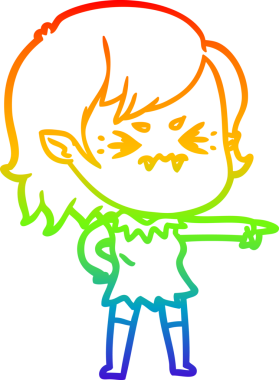 Gökkuşağı gradyan çizgi çizimi Bir insan tarafından çizilmiş rahatsız bir vampir kız çizgi filmi