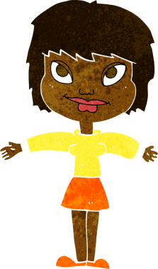 Bir insan tarafından çizilmiş açık kollu çizgi film kadını.